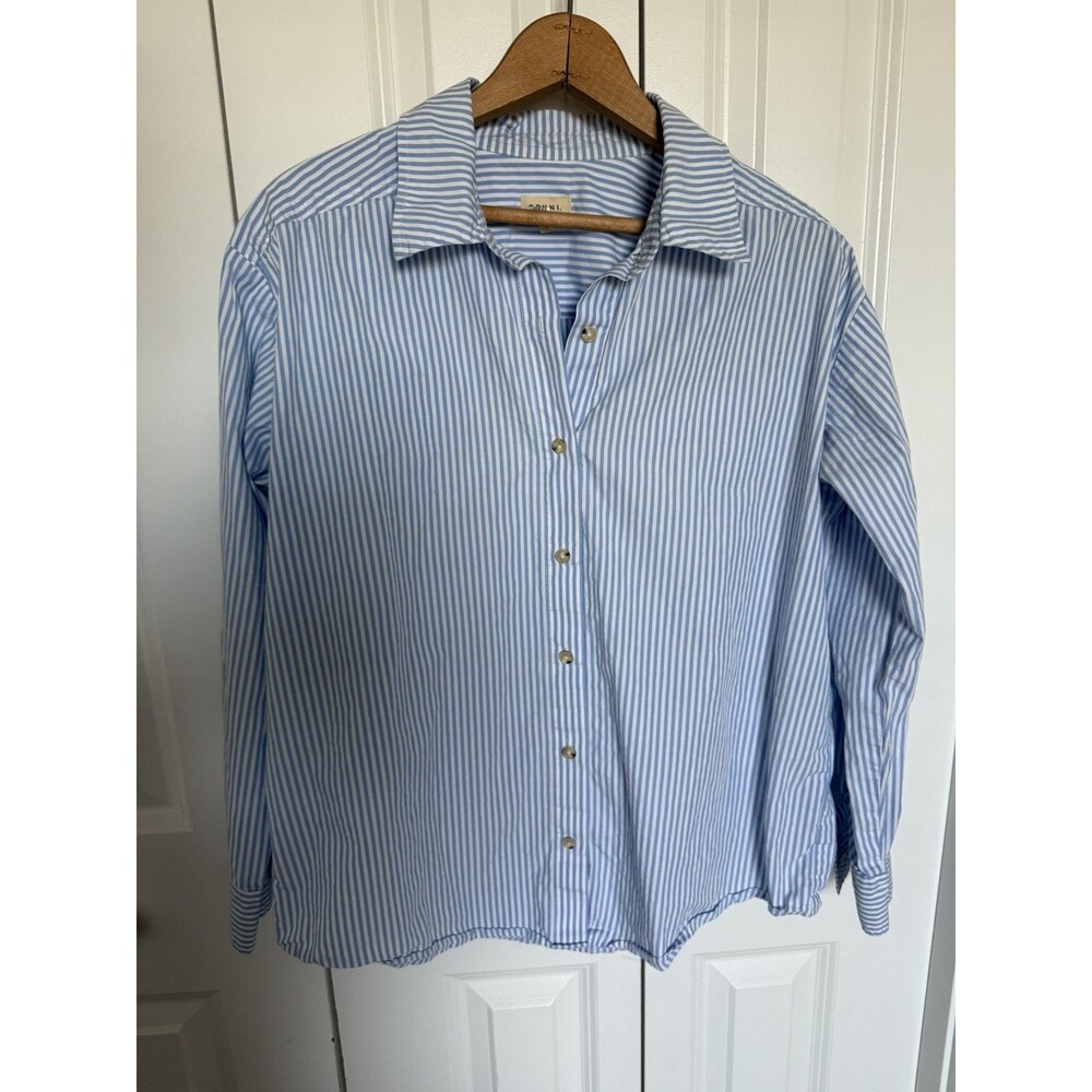 DONNI. Blue White Striped Long Sleeve Button Down Shirt Womens S Collared Top
